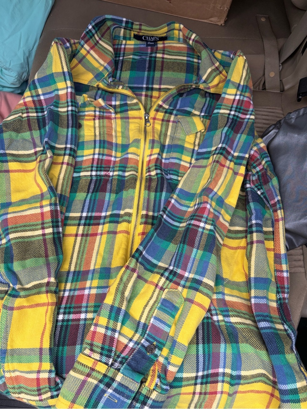 Chaps Yellow and Green Plaid Flannel Shirt - Picture 2 of 4